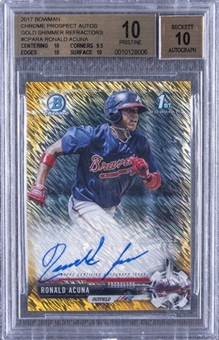 2017 Bowman Chrome Prospects #CPA-RA Ronald Acuna (Gold Shimmer Refractors) Signed Rookie Card (#31/50) – BGS PRISTINE 10/BGS 10